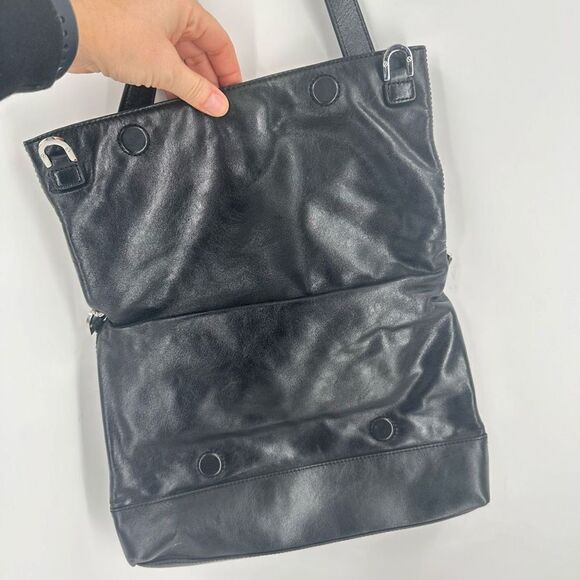 Tory Burch Womens Leather Foldover Crossbody Shoulder Bag Dena Black Size Medium - Picture 10 of 16